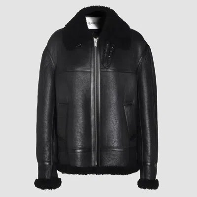 Saint Laurent Leather Bomber Jacket In Noir