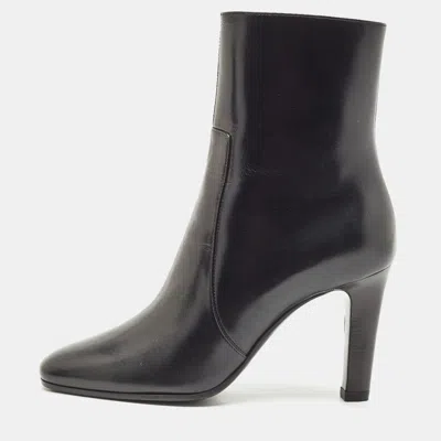 Pre-owned Saint Laurent Black Leather Jane Ankle Boots Size 37