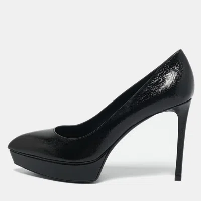 Pre-owned Saint Laurent Black Leather Janis Pumps Size 37.5