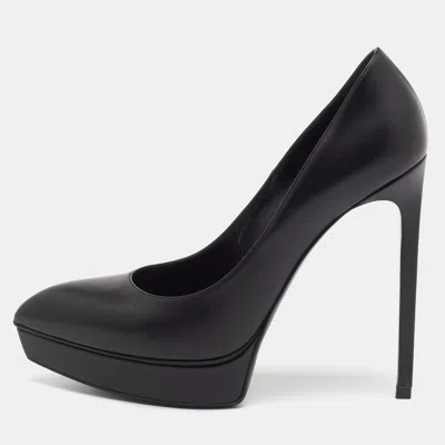 Pre-owned Saint Laurent Black Leather Janis Pumps Size 38.5