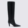Saint Laurent Knee Length Stiletto Heel Pointed Toe Boots In Black
