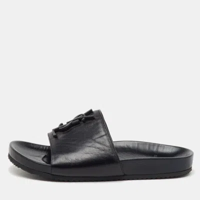Pre-owned Saint Laurent Black Leather Joan Flat Slide Sandals Size 37