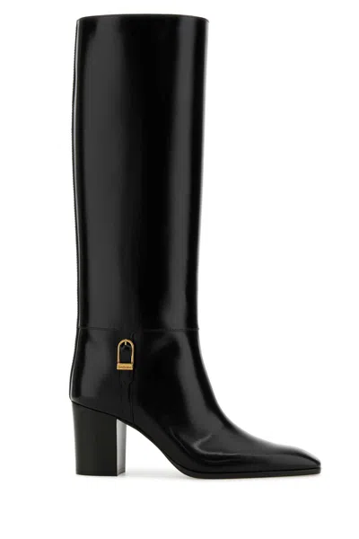 Saint Laurent Julia 75 Knee-high Leather Boots In Black