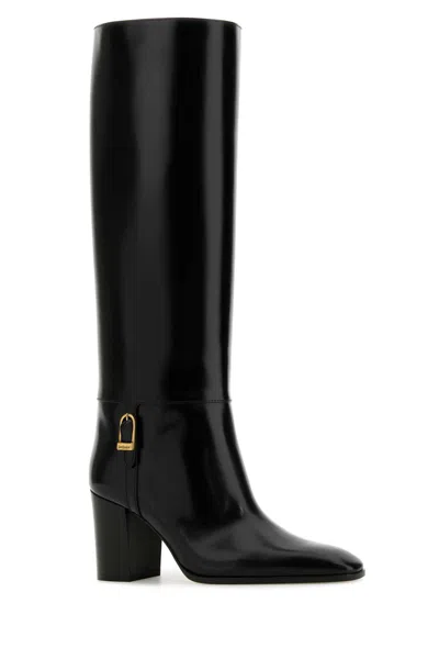 Saint Laurent Julia 75 Knee-high Leather Boots In Black