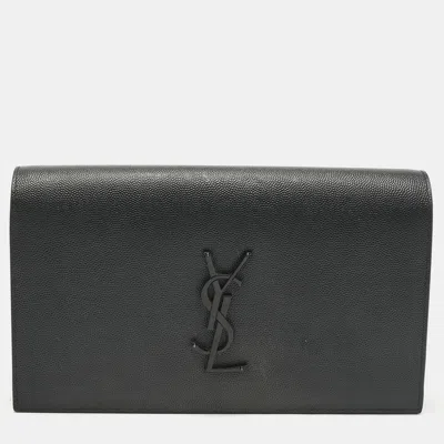 Pre-owned Saint Laurent Black Leather Kate Clutch