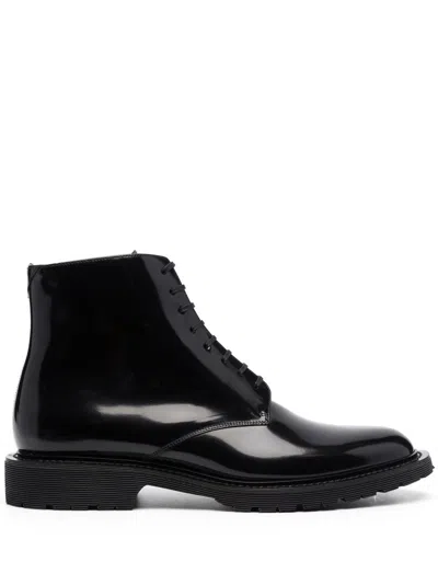 Saint Laurent Black Leather Lace-up Ankle Boots For Men