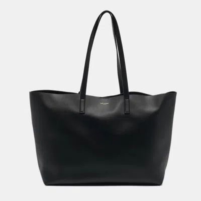Pre-owned Saint Laurent Black Leather Large East West Shopper Tote