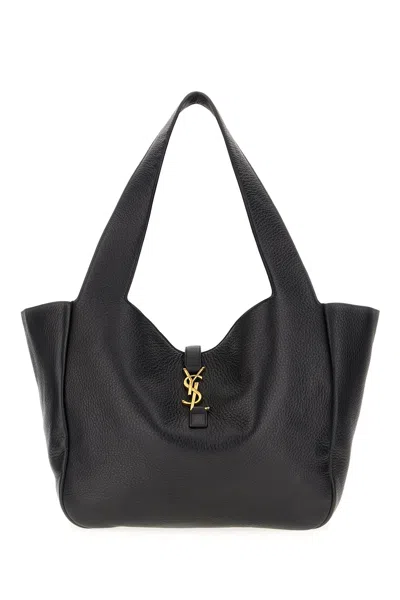 Saint Laurent Black Leather Le 5 Ã 7 Bea Shopping Bag In Nero