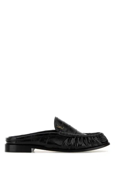 Saint Laurent Dark Brown Leather Le Loafers Slippers In Blue
