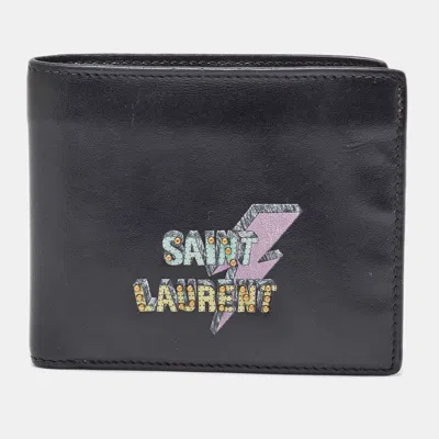 Pre-owned Saint Laurent Black Leather Lightning Bolt Bifold Wallet