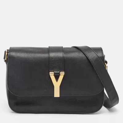 Pre-owned Saint Laurent Black Leather Ligne Y Crossbody Bag