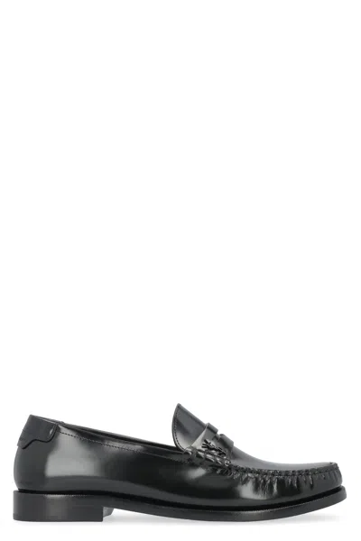 Saint Laurent Black Leather Loafer With Monogram Women