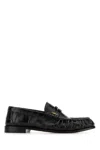 Saint Laurent Round Toe Leather Loafers With Textured Finish In Black
