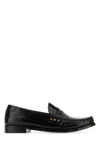 Saint Laurent Leather Fringed Loafers With Metal Studs In Black