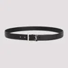 Saint Laurent Cassandre Buckle Grained Leather Belt In Black