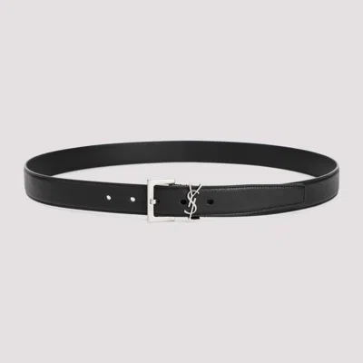 SAINT LAURENT BLACK LEATHER LOGO BELT