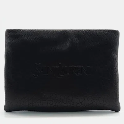 Pre-owned Saint Laurent Black Leather Logo Padded Clutch Bag