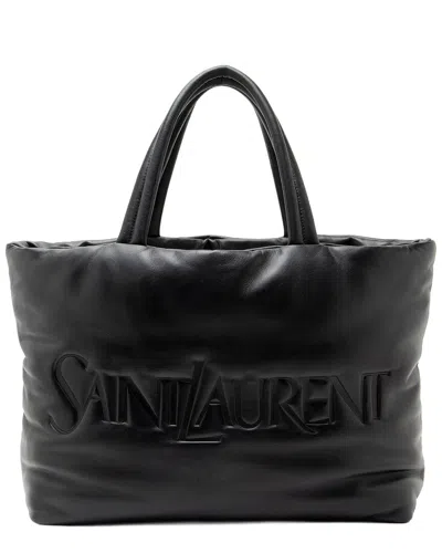 Pre-owned Saint Laurent Black Leather Logo Shopping Tote (authentic Pre-loved)