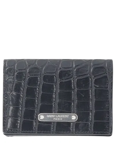 Saint Laurent Black Leather Logo Trifold Compact Wallet (authentic Pre-loved) In Multi