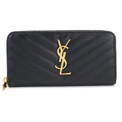Pre-owned Saint Laurent Black Leather Long Wallet (bi-fold) ()