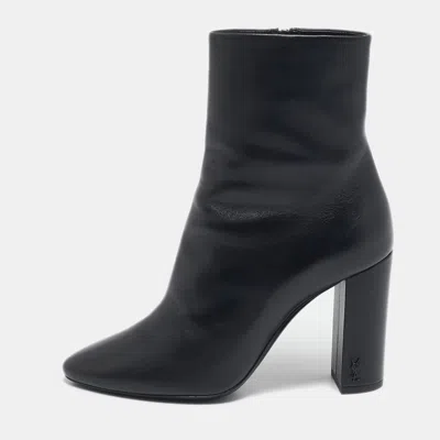 Pre-owned Saint Laurent Black Leather Lou Ankle Boots Size 37