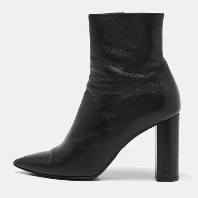 Pre-owned Saint Laurent Black Leather Lou Ankle Boots Size 38.5