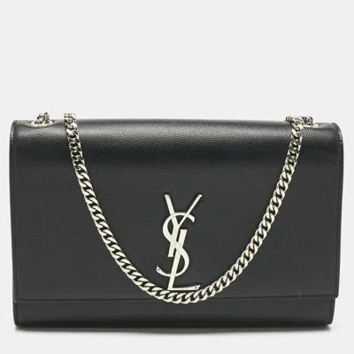 Pre-owned Saint Laurent Black Leather Medium Kate Shoulder Bag