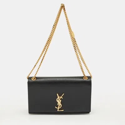 Pre-owned Saint Laurent Black Leather Medium Kate Shoulder Bag