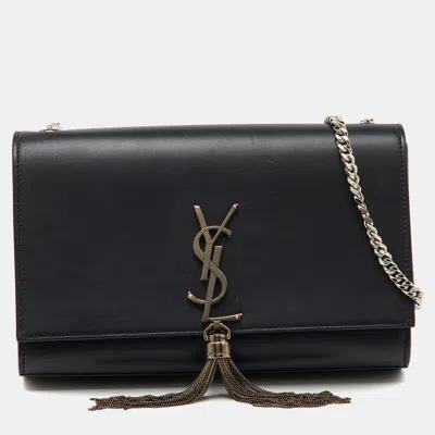 Pre-owned Saint Laurent Black Leather Medium Kate Tassel Chain Shoulder Bag