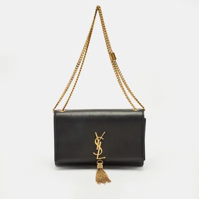 Pre-owned Saint Laurent Black Leather Medium Kate Tassel Chain Shoulder Bag