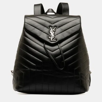 Pre-owned Saint Laurent Black Leather Medium Loulou Backpack