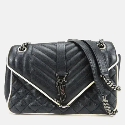 Pre-owned Saint Laurent Black Leather Medium Monogram Triquilt Matelassé Envelope Bag