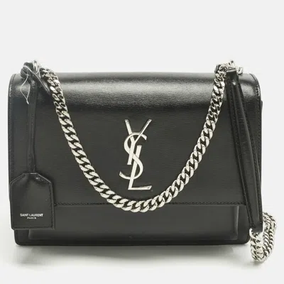 Pre-owned Saint Laurent Black Leather Medium Sunset Shoulder Bag