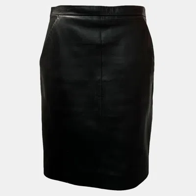Pre-owned Saint Laurent Black Leather Midi Skirt