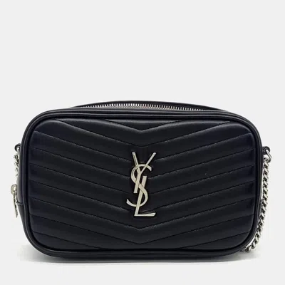 Pre-owned Saint Laurent Black Leather Mini Lou Crossbody Bag