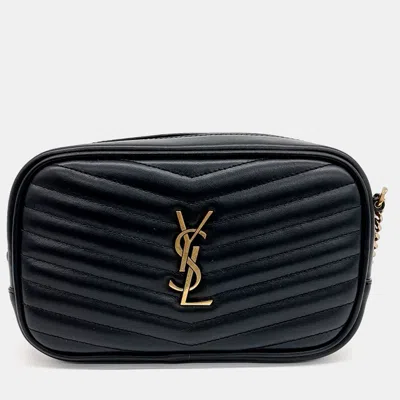 Pre-owned Saint Laurent Black Leather Mini Lou Crossbody Bag