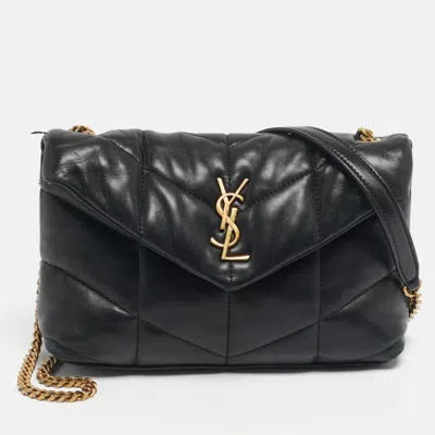Pre-owned Saint Laurent Black Leather Mini Puffer Toy Flap Bag