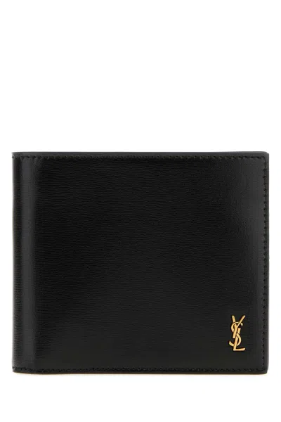 Saint Laurent Black Leather Mini Wallet With Golden Hardware