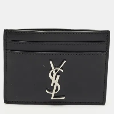 Pre-owned Saint Laurent Black Leather Monogram Card Case