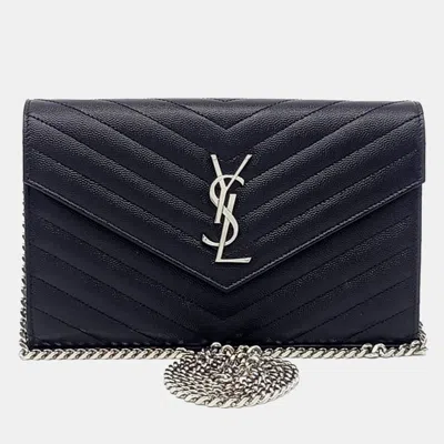 Pre-owned Saint Laurent Black Leather Monogram Chain Crossbody Bag