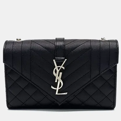 Pre-owned Saint Laurent Black Leather Monogram Chain Shoulder Bag
