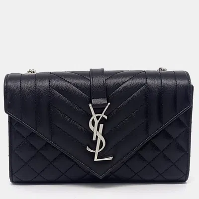 Pre-owned Saint Laurent Black Leather Monogram Chain Shoulder Bag