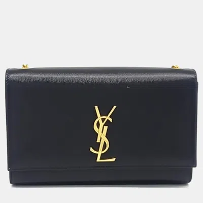 Pre-owned Saint Laurent Black Leather Monogram Chain Shoulder Bag