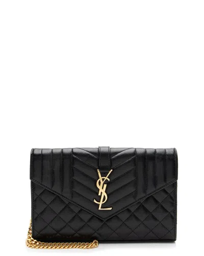 Pre-owned Saint Laurent Black Leather Monogram Chain Wallet (authentic Pre-loved)