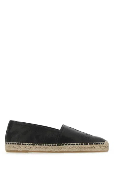 Saint Laurent Black Leather Monogram Espadrilles In 1000