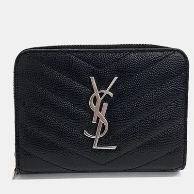 Pre-owned Saint Laurent Black Leather Monogram Half Wallet