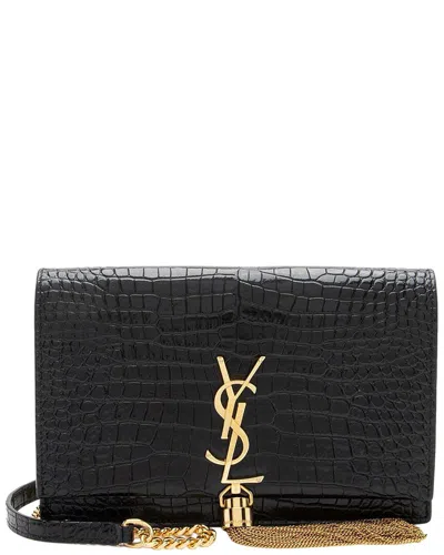Pre-owned Saint Laurent Black Leather Monogram Kate Tassel Chain Wallet (authentic Pre-loved)