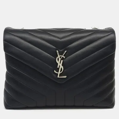 Pre-owned Saint Laurent Black Leather Monogram Lulu Bag Medium