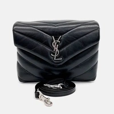 Pre-owned Saint Laurent Black Leather Monogram Lulu Toy Crossbody Bag