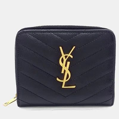 Pre-owned Saint Laurent Black Leather Monogram Wallet (668288)